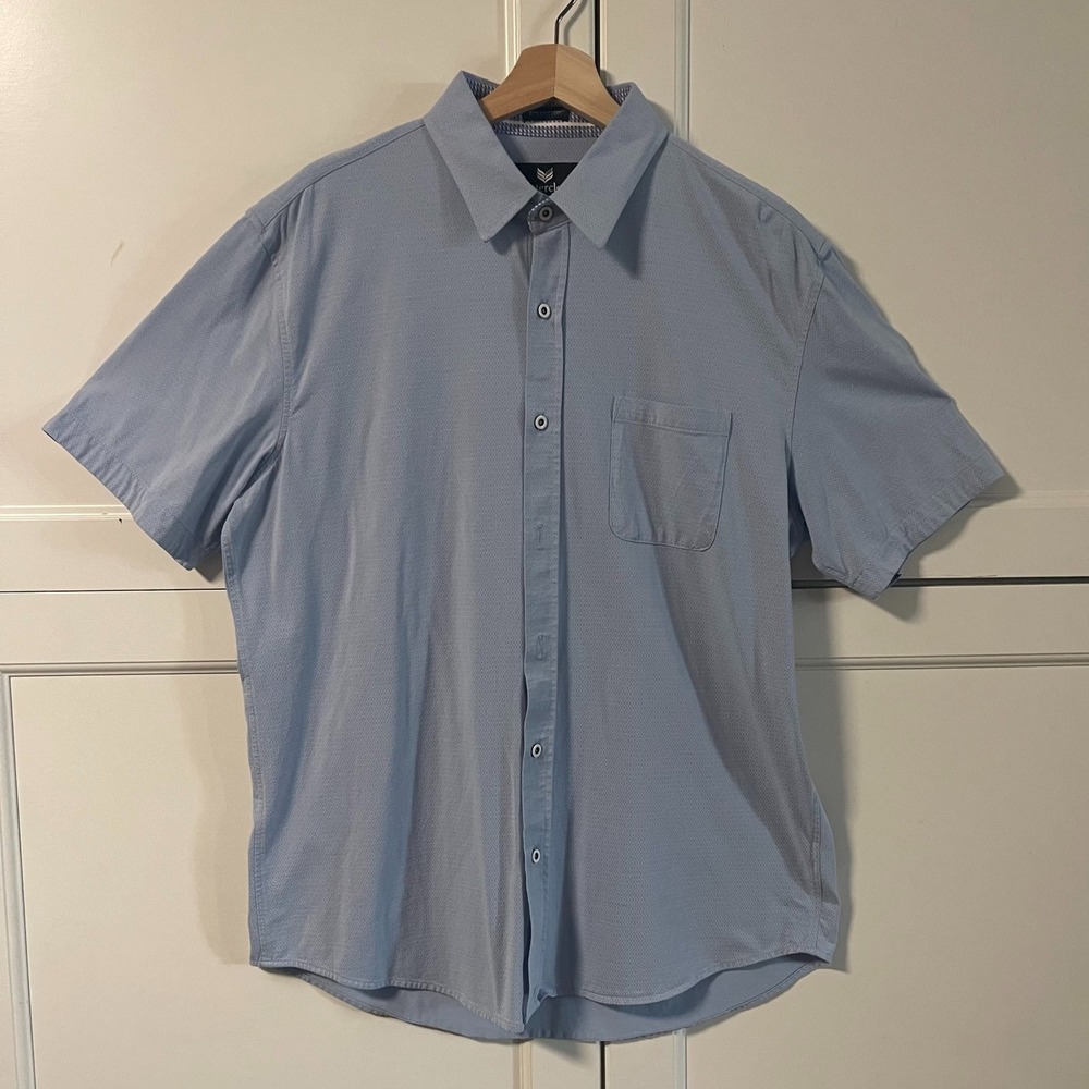 Buttercloth Icy Cotton Shirt Mens XL Regular Fit Blue Geometric Short Sleeve